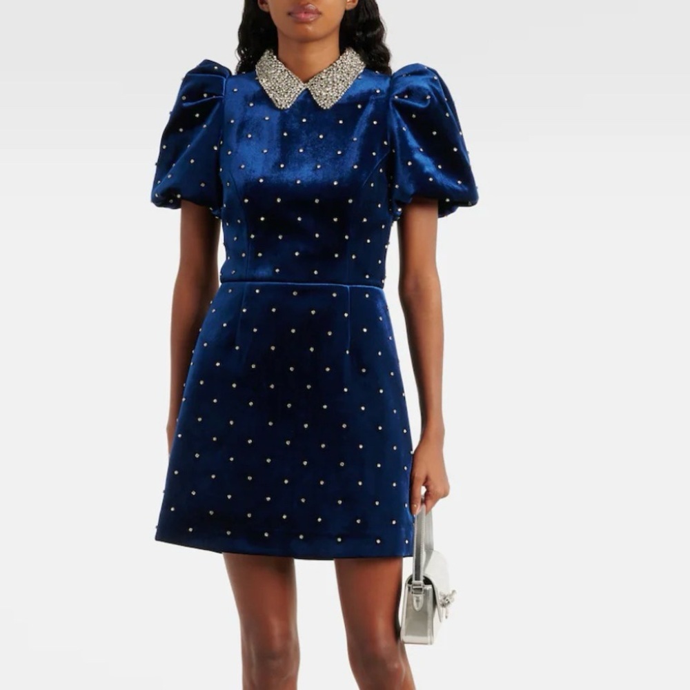 Rebecca Vallance, Vivicia dress Elegant Navy Blue Dress with Crystal Accents